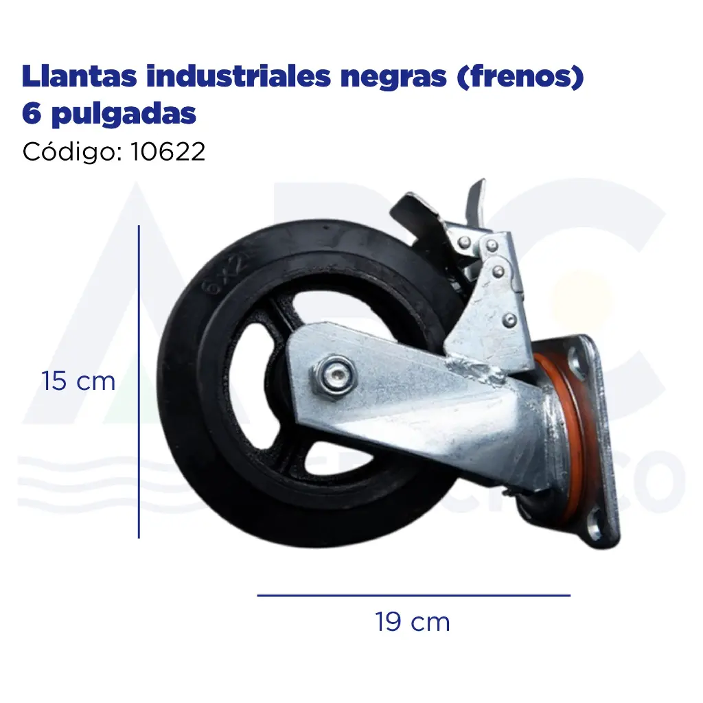 Llantas industriales negras (frenos) 6 pulgadas