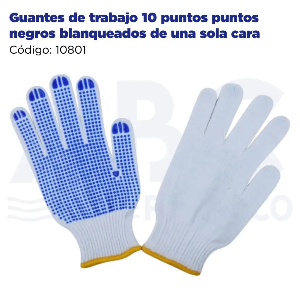 Guantes de trabajo 10 puntos puntos negros blanqueados de una sola cara