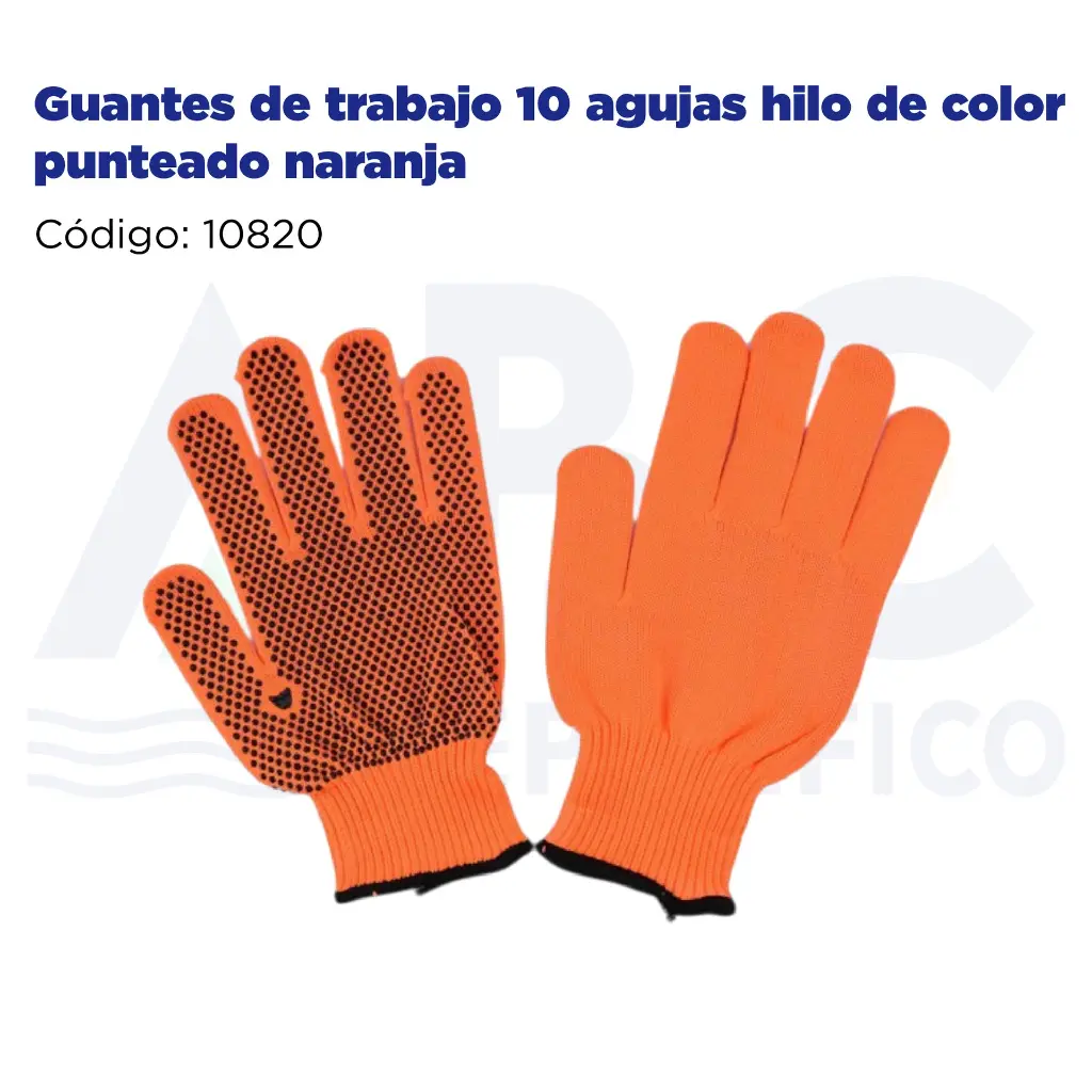 Guantes de trabajo 10 agujas hilo de color punteado naranja
