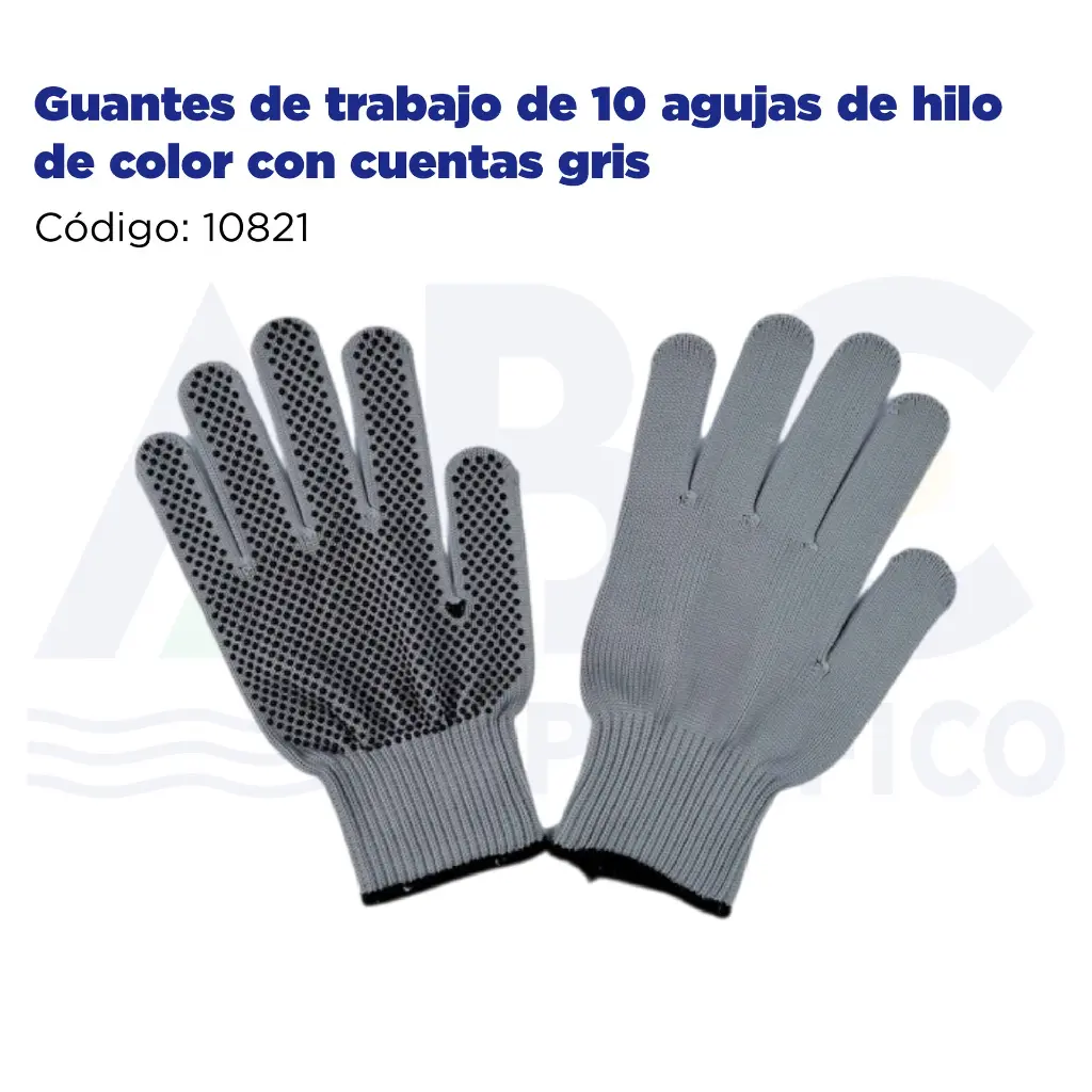 Guantes de trabajo de 10 agujas de hilo de color con cuentas gris