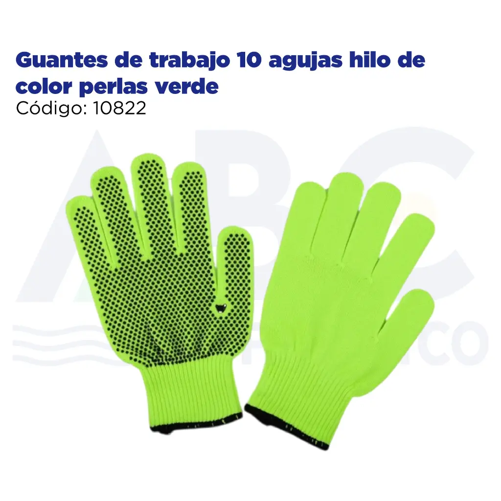 Guantes de trabajo 10 agujas hilo de color perlas verde