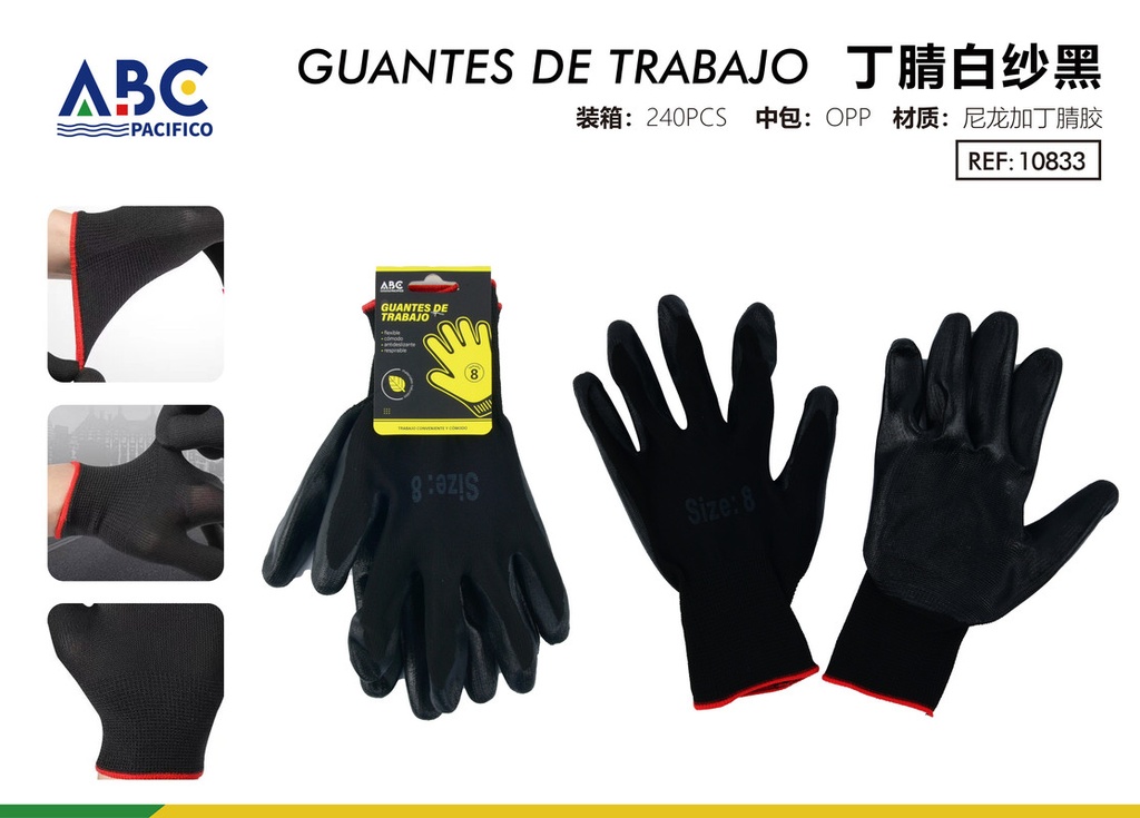 Guantes de trabajo nitrilo negro gasa negro