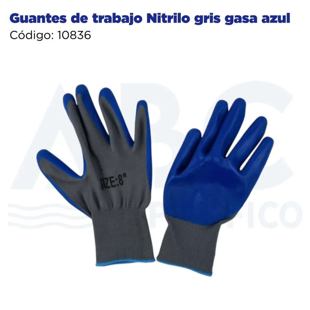 Guantes de trabajo Nitrilo gris gasa azul