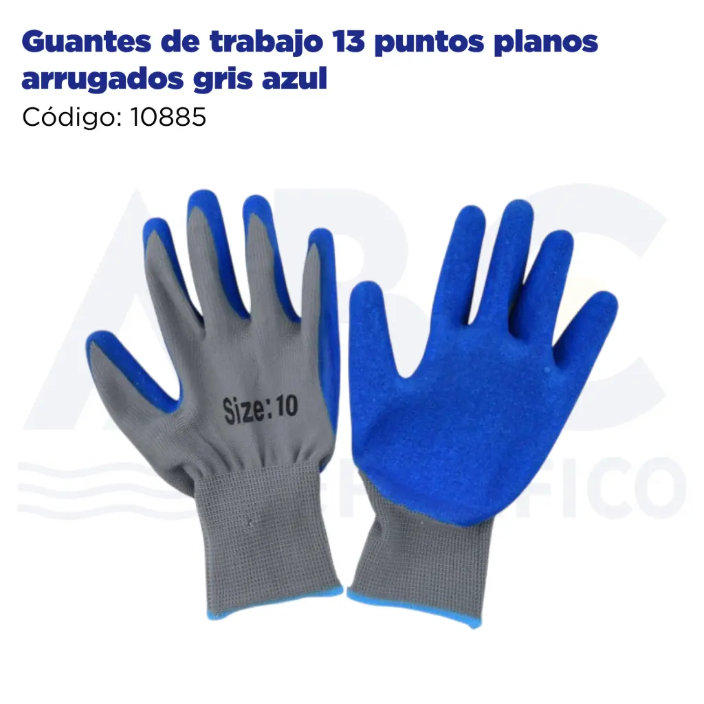 Guantes de trabajo 13 puntos planos arrugados gris azul