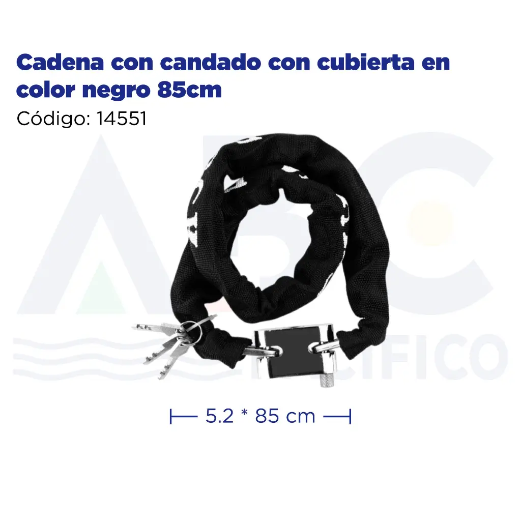Cadena con candado con cubierta en color negro 85cm