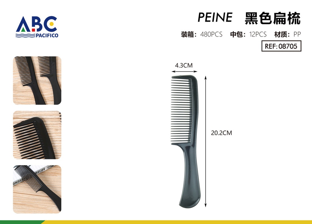 Peine plano negro FHA1255 20.2*4.3cm