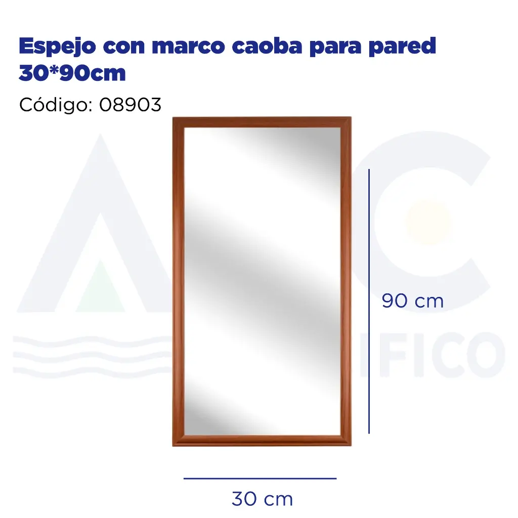 Espejo con marco caoba para pared 30*90cm