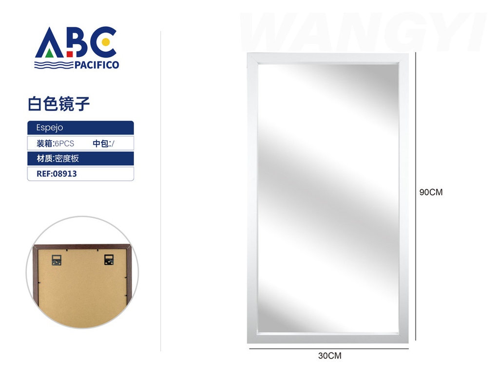 Espejo con marco blanco para pared 30*90cm