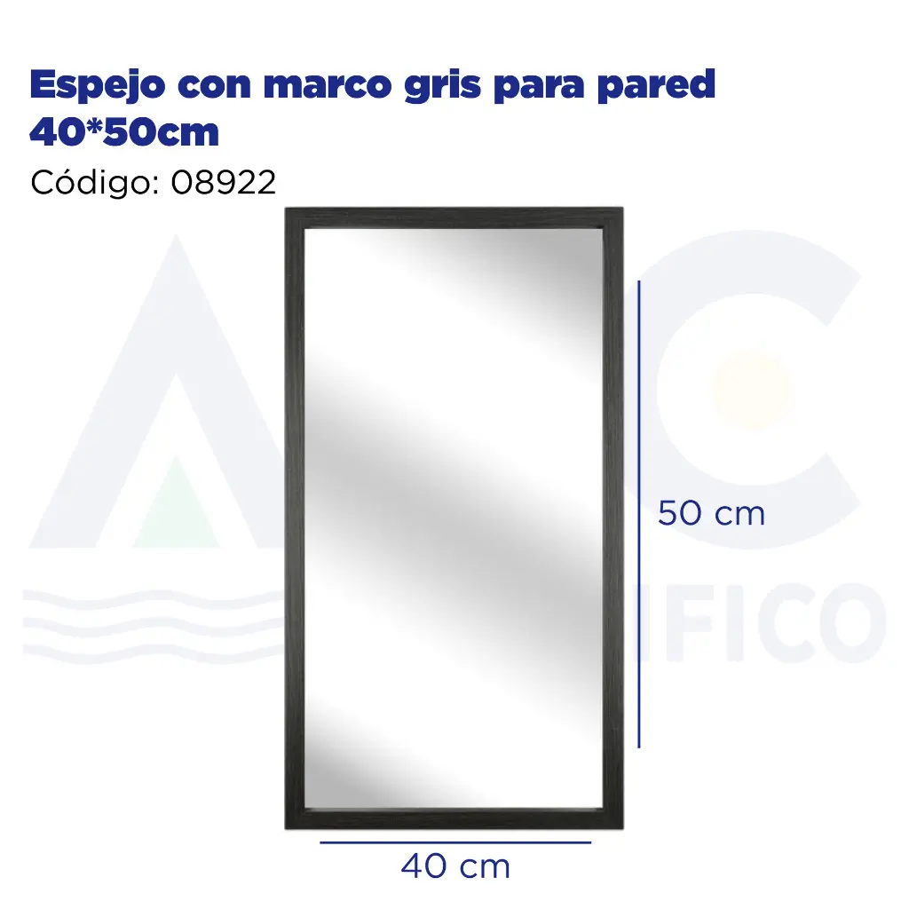 EEspejo con marco gris para pared 40*50cm
