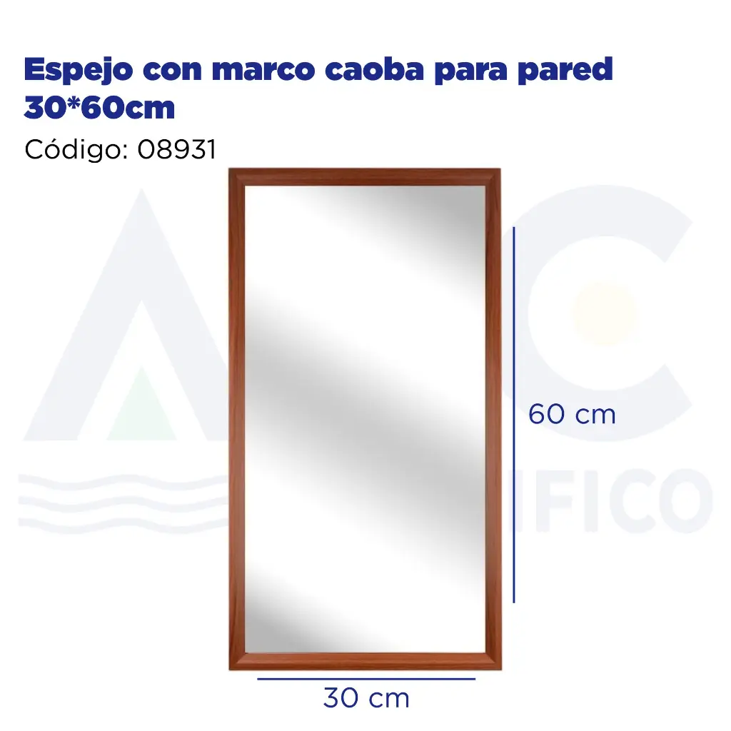 Espejo con marco caoba para pared 30*60cm