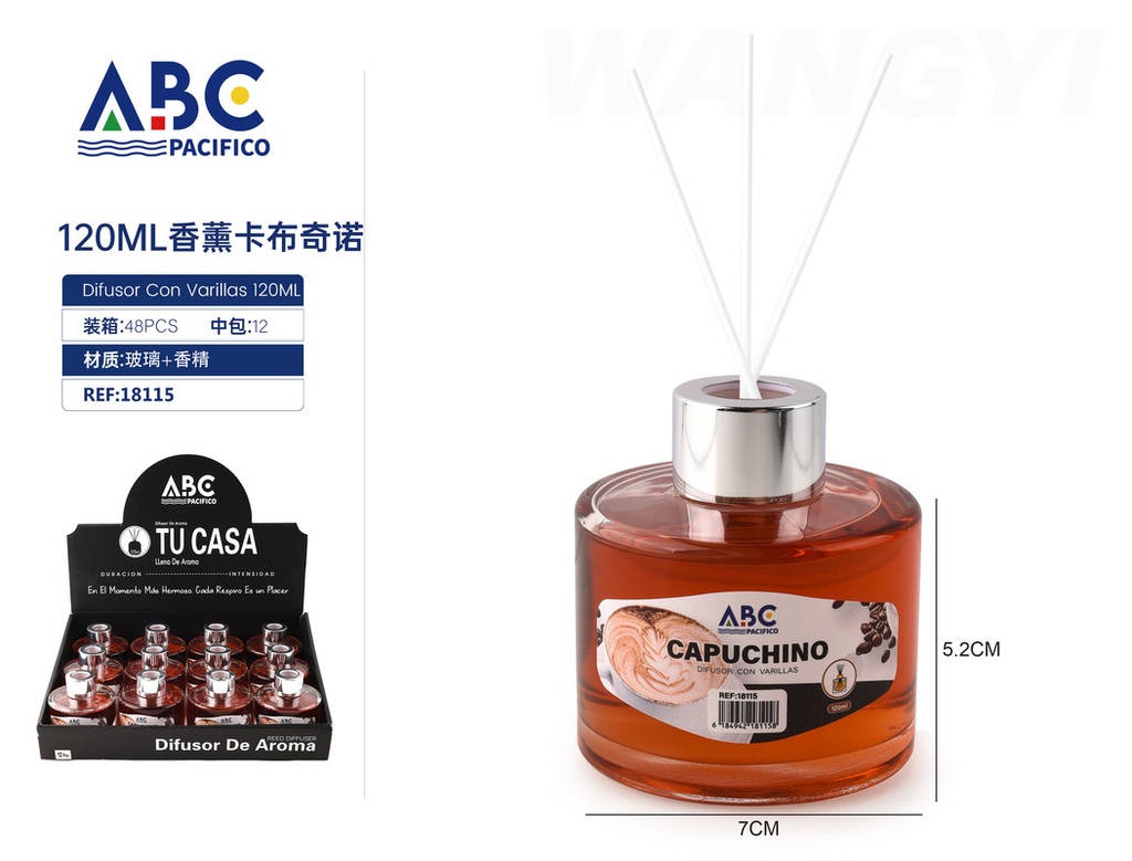 Difusor de aroma con 3 varillas, aroma Capuchino 120ml