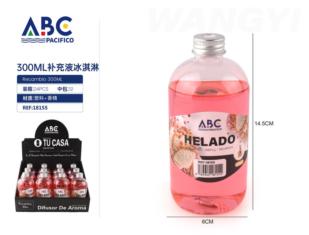 Líquido de recaga para difusores, aroma Helado 300ml