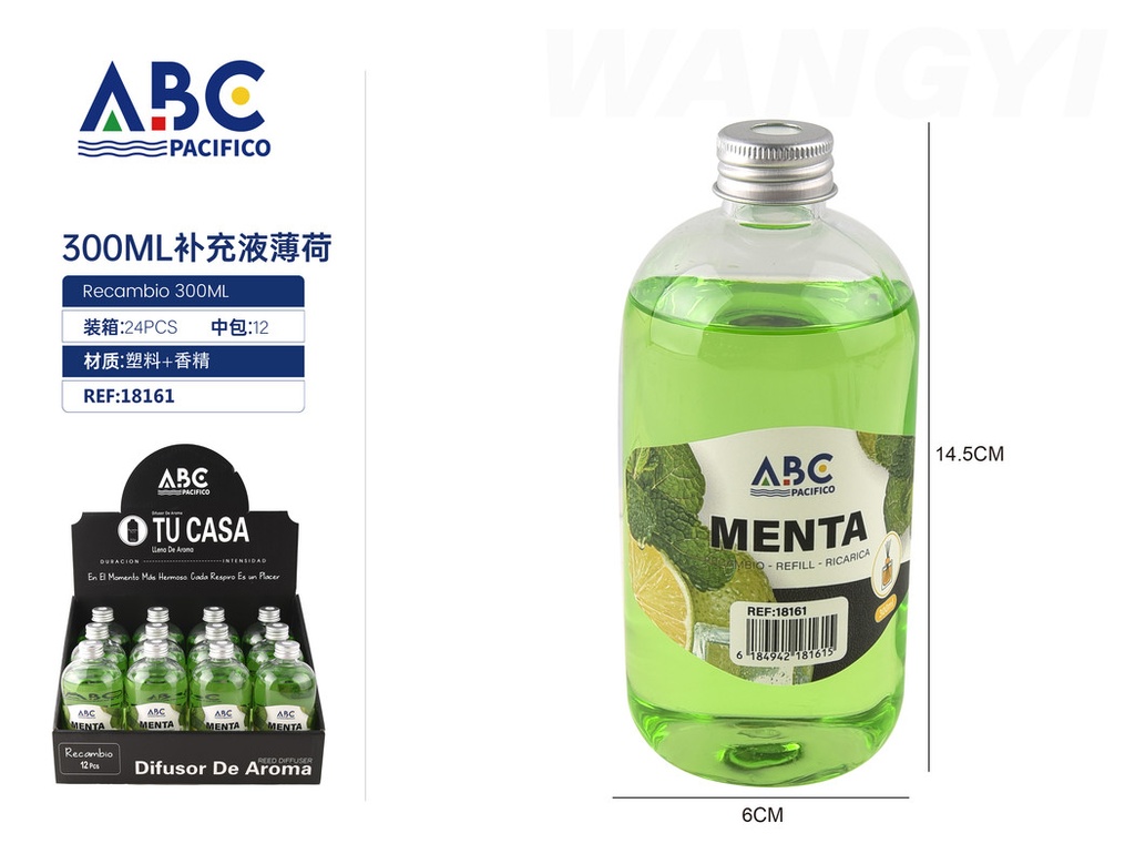 Líquido de recaga para difusores, aroma Menta 300ml