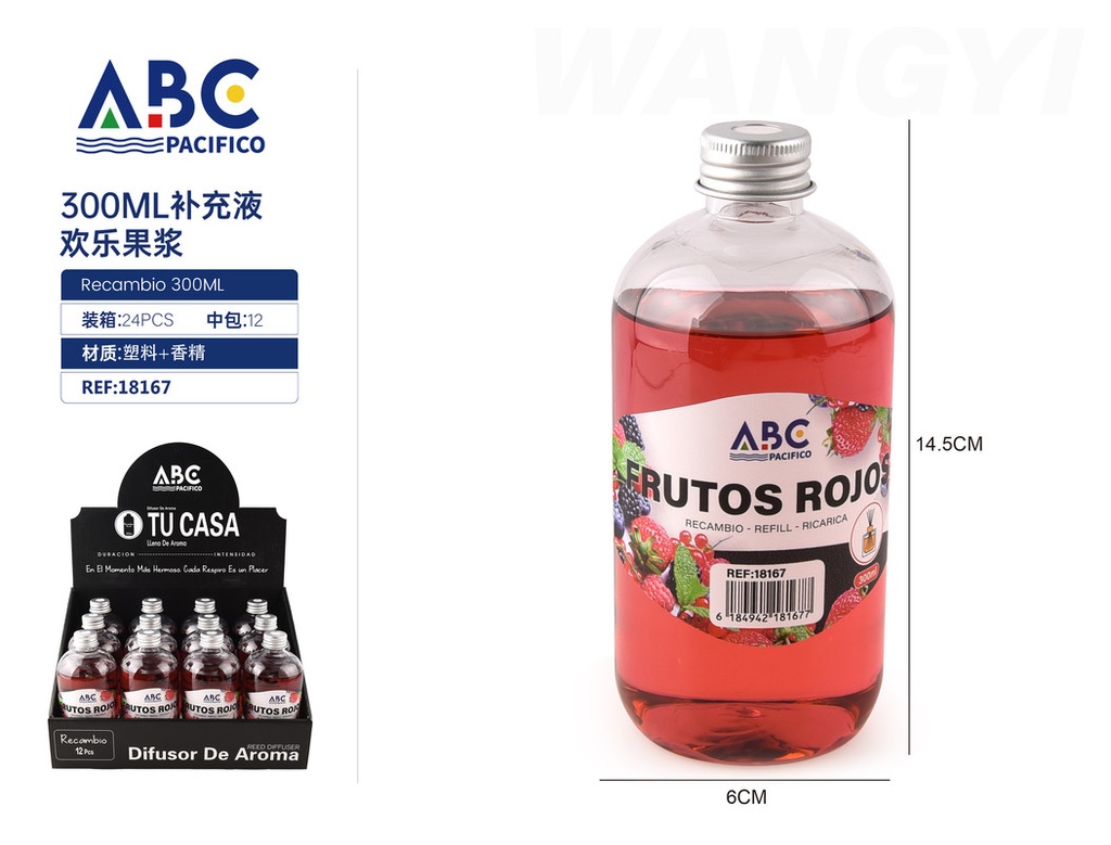 Líquido de recaga para difusores, aroma Frutos Rojos 300ml