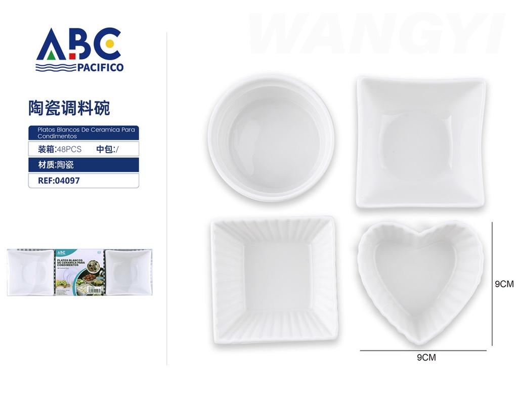 Platos blancos de ceramica para condimentos