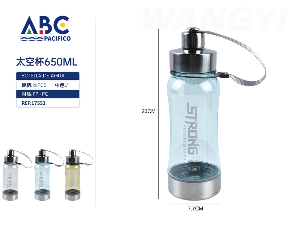 Botella deportiva para agua, plástico transparente