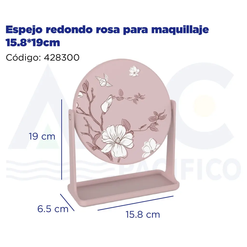 Espejo redondo rosa para maquillaje 15.8*19cm