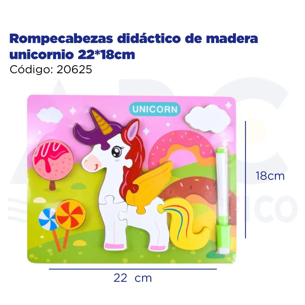 Rompecabezas didáctico de madera unicornio 22*18cm