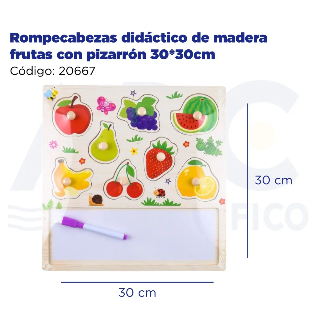 Rompecabezas didáctico de madera frutas con pizarrón 30*30cm