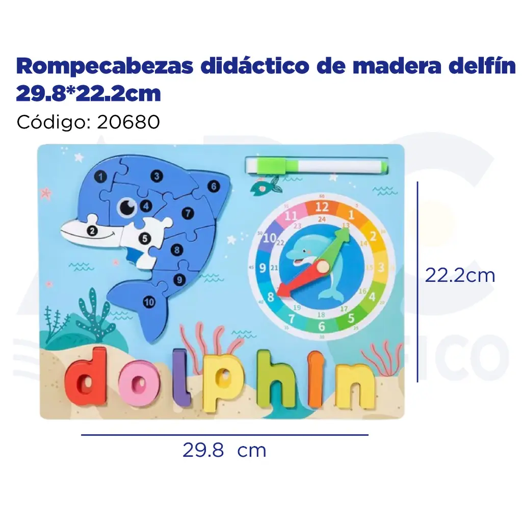 Rompecabezas didáctico de madera delfín 29.8*22.2cm