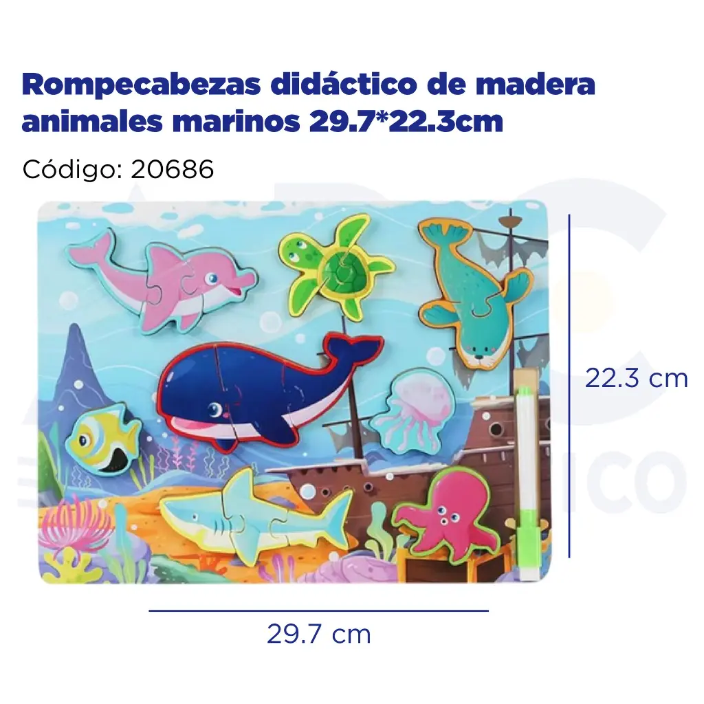 Rompecabezas didáctico de madera animales marinos 29.7*22.3cm