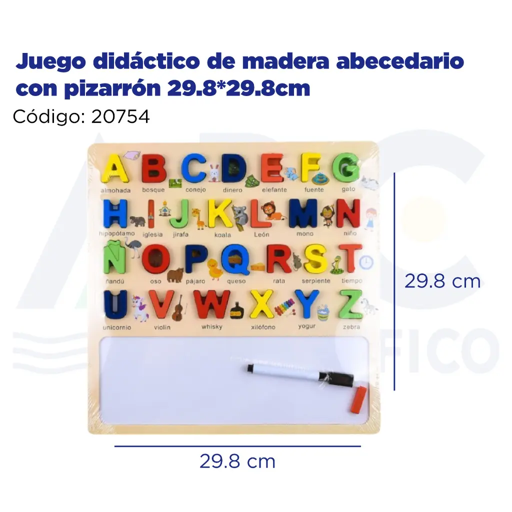 Juego didáctico de madera abecedario con pizarrón 29.8*29.8cm