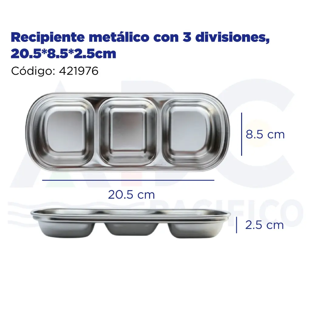 [421976] Recipiente metálico con 3 divisiones, 20.5*8.5*2.5cm