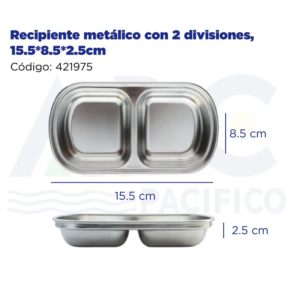 [421975] Recipiente metálico con 2 divisiones, 15.5*8.5*2.5cm