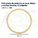 Plato plano de cerámica en color blanco y bordes dorados, 12 pulgadas