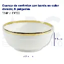Cuenco de cerámica con borde en color dorado, 8 pulgadas