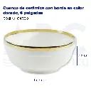 Cuenco de cerámica con borde en color dorado, 6 pulgadas 
