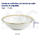 Tazón de cerámica con borde en color dorado, 9 pulgadas