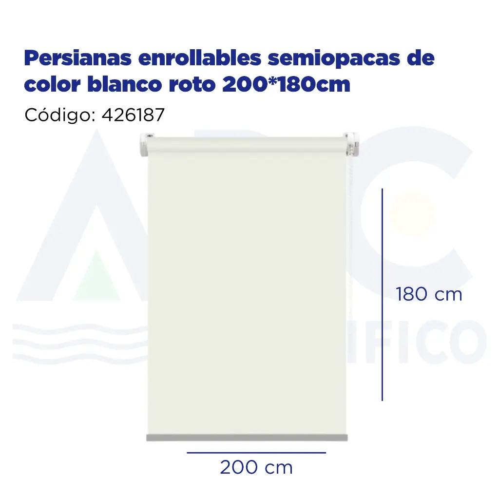 Persianas enrollables semiopacas de color blanco roto 200*180cm