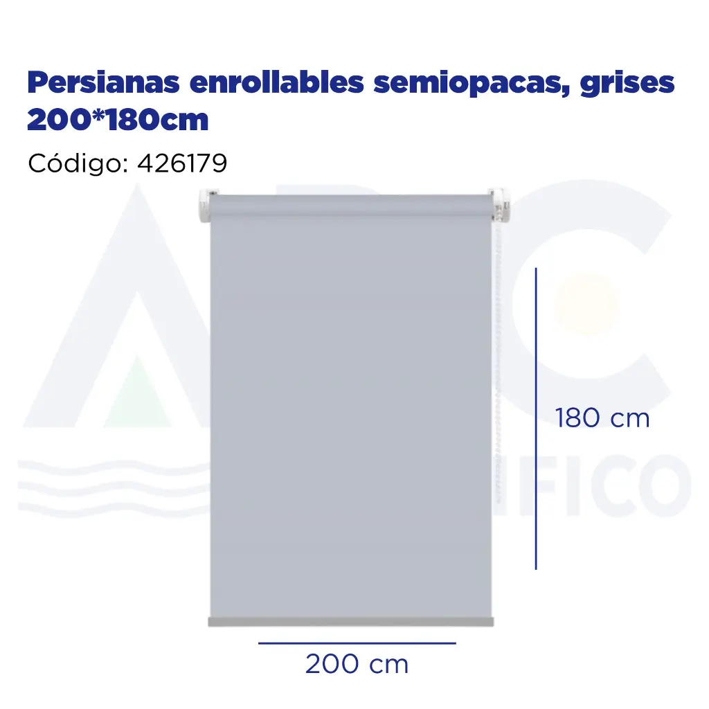 Persianas enrollables semiopacas, grises 200*180cm
