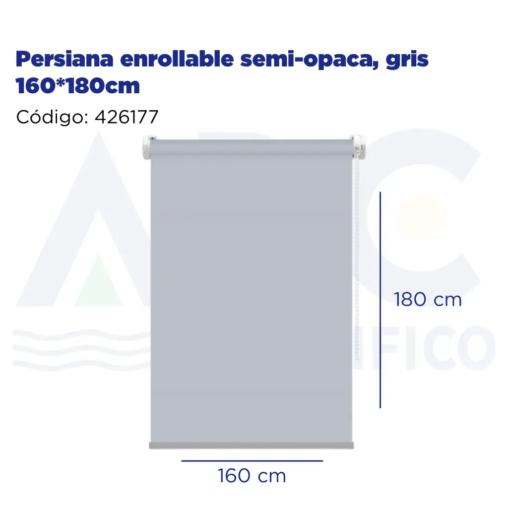 Persiana enrollable semi-opaca, gris 160*180cm