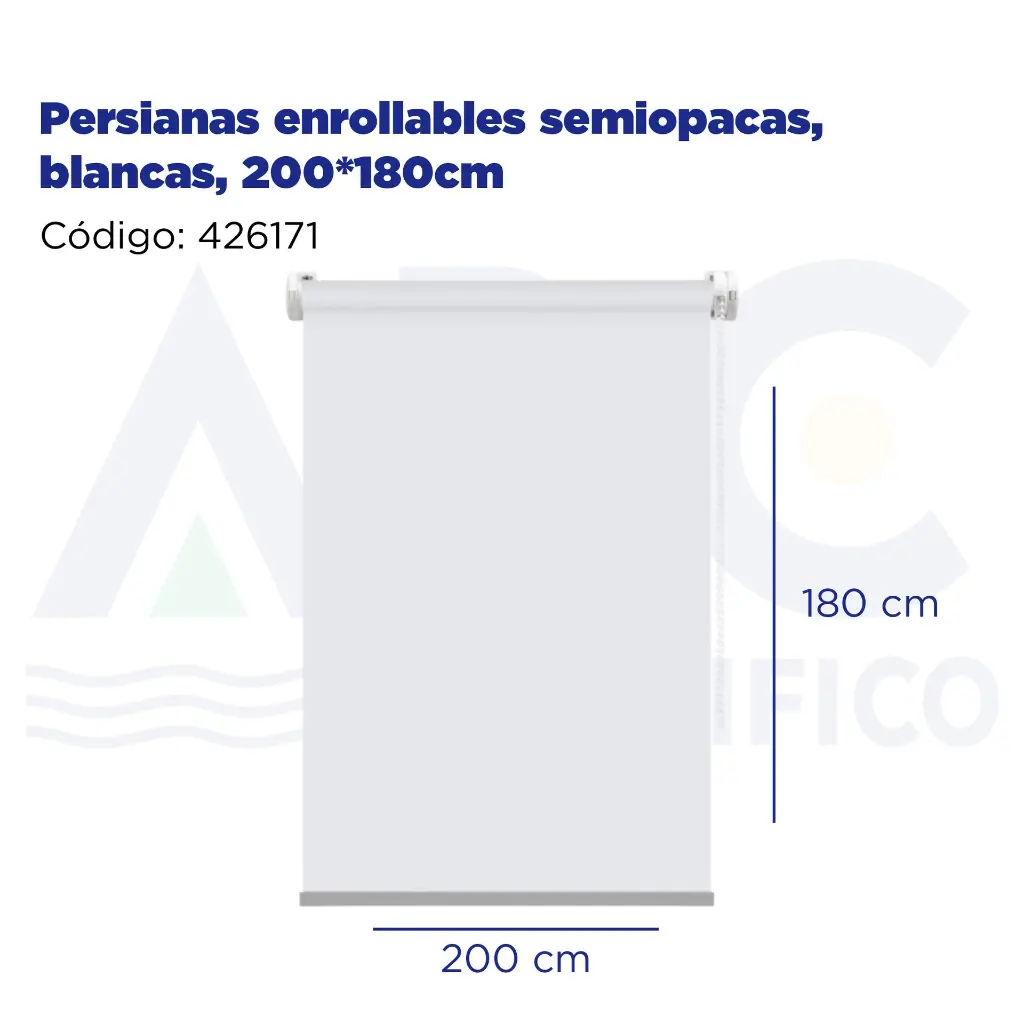 Persianas enrollables semiopacas, blancas, 200*180cm