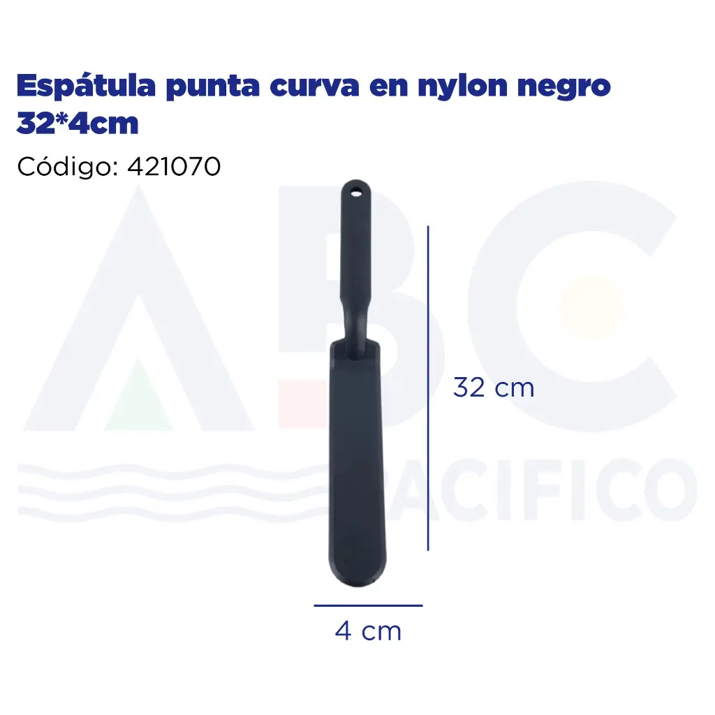 Espátula punta curva en nylon negro 32*4cm