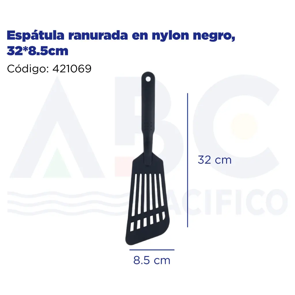 Espátula ranurada en nylon negro, 32*8.5cm