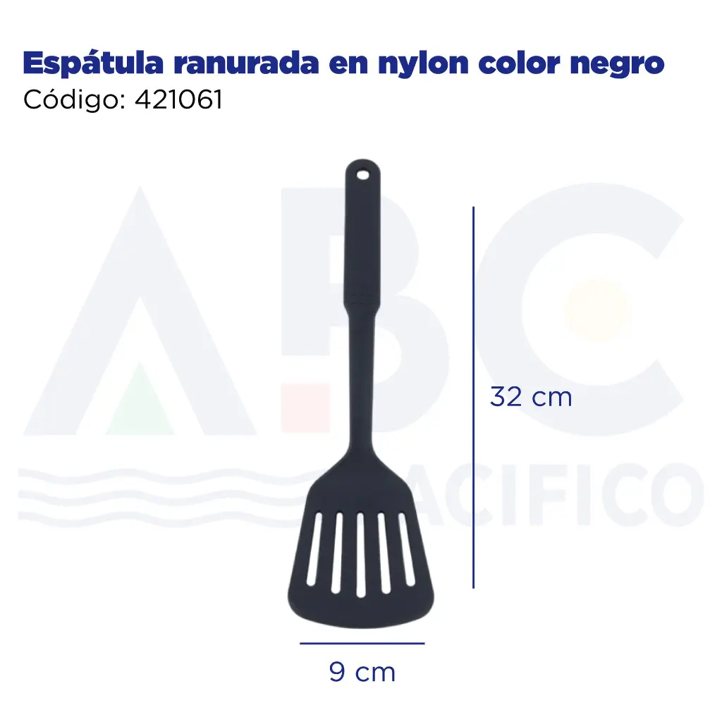 Espátula ranurada en nylon color negro