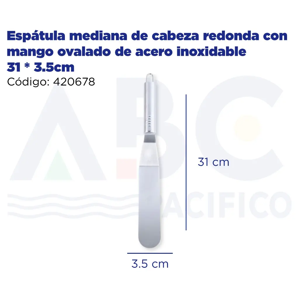 Espátula mediana de cabeza redonda con mango ovalado de acero inoxidable 31 * 3.5cm
