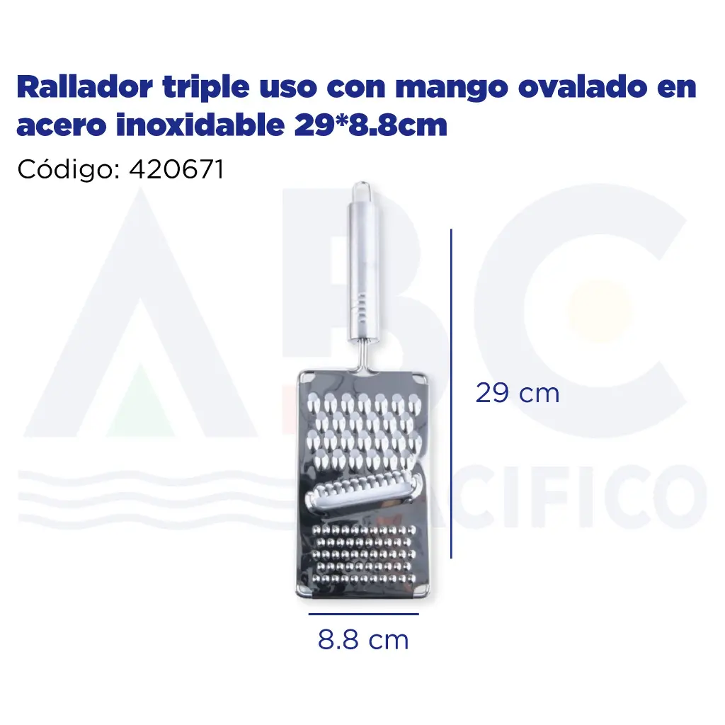 Rallador triple uso con mango ovalado en acero inoxidable 29*8.8cm