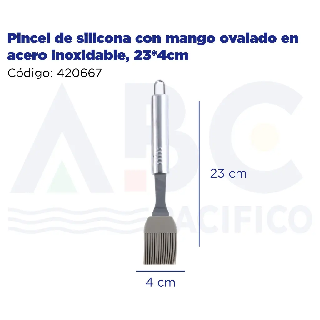 Pincel de silicona con mango ovalado en acero inoxidable, 23*4cm