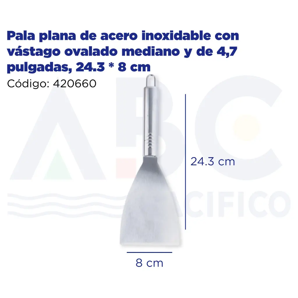 Pala plana de acero inoxidable con vástago ovalado mediano y de 4,7 pulgadas, 24,3 * 8 cm