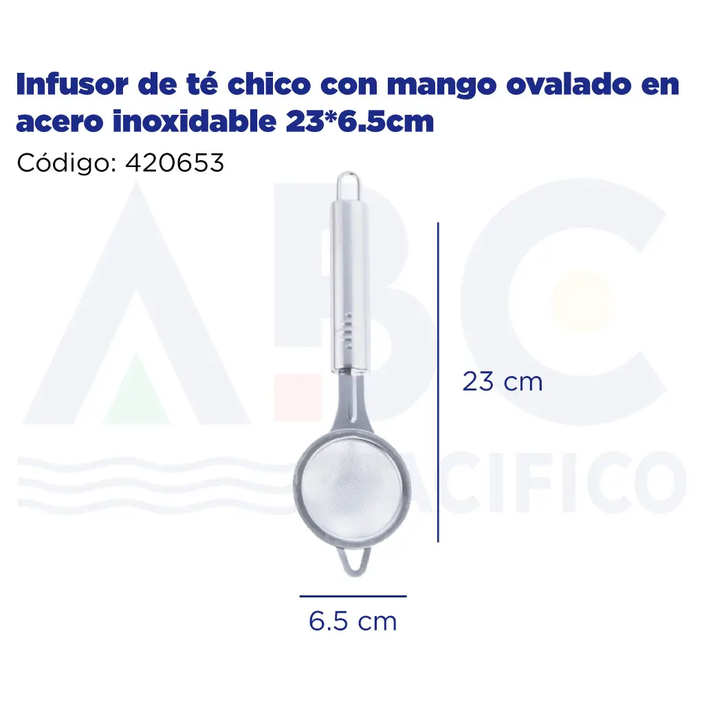 Infusor de té chico con mango ovalado en acero inoxidable 23*6.5cm