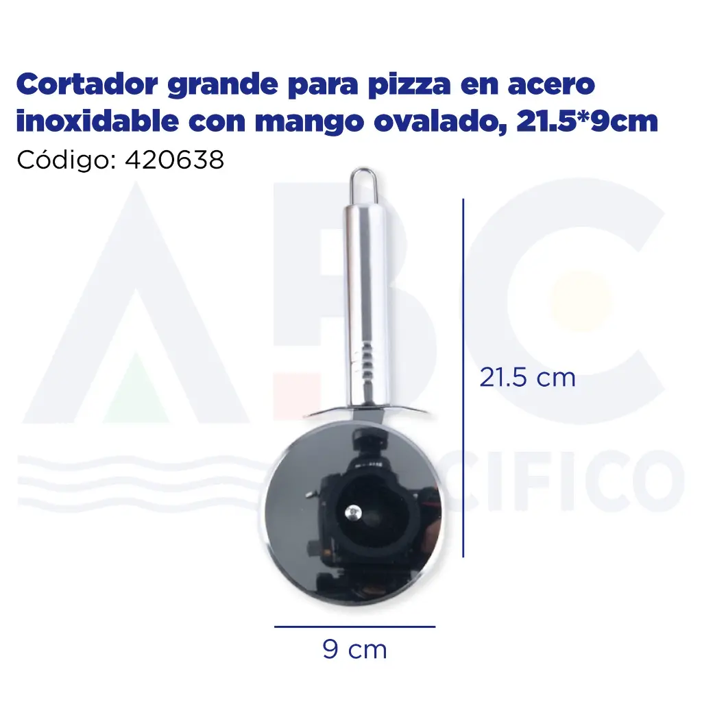 Cortador grande para pizza en acero inoxidable con mango ovalado, 21.5*9cm