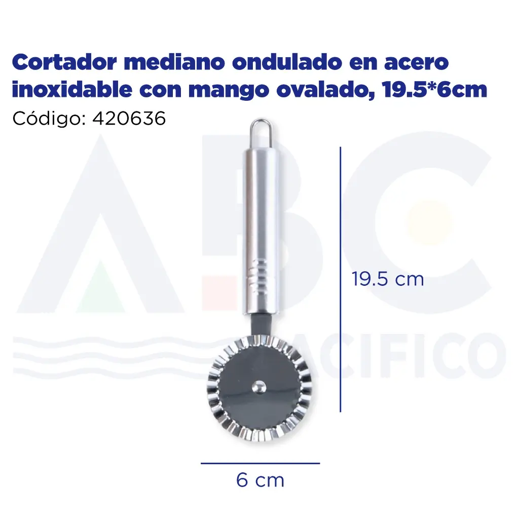 Cortador mediano ondulado en acero inoxidable con mango ovalado, 19.5*6cm
