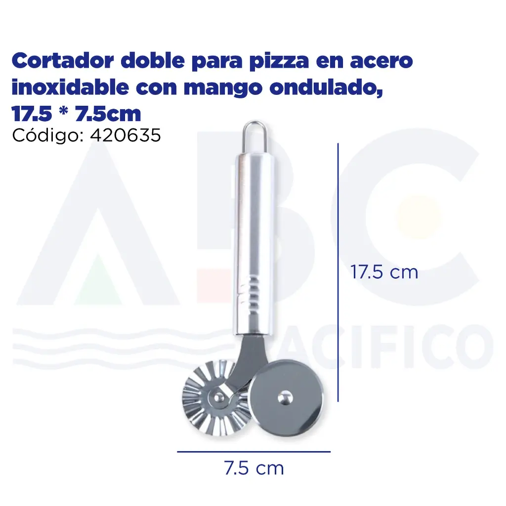 Cortador doble para pizza en acero inoxidable cokn mango ondulado, 17.5 * 7.5cm