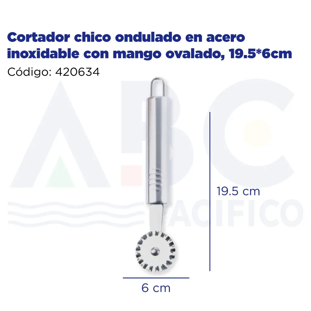 Cortador chico ondulado en acero inoxidable con mango ovalado, 19.5*6cm