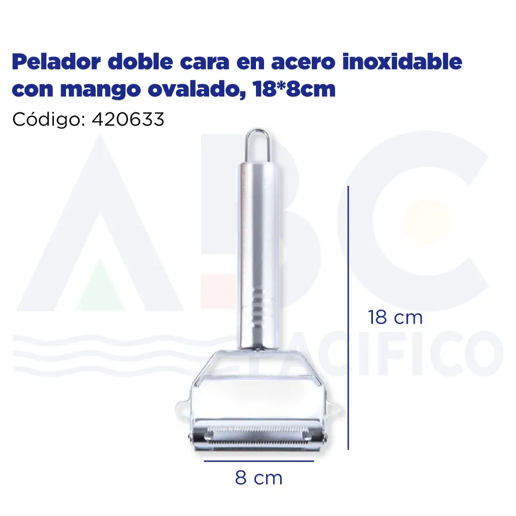 Pelador doble cara en acero inoxidable con mango ovalado, 18*8cm