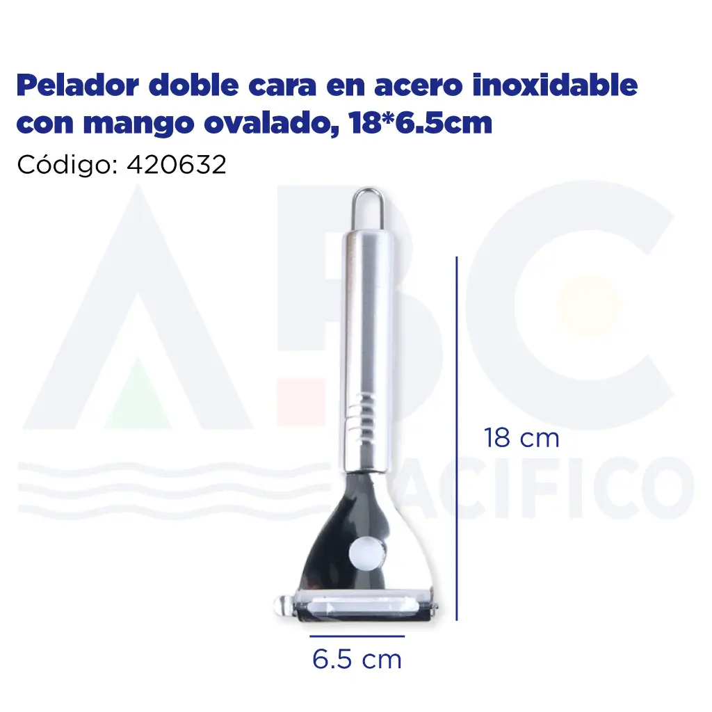 Pelador doble cara en acero inoxidable con mango ovalado, 18*6.5cm